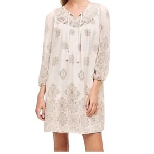 Boho Embroidered Peasant Dress One September Anthropologie Soft Neutral Floral M